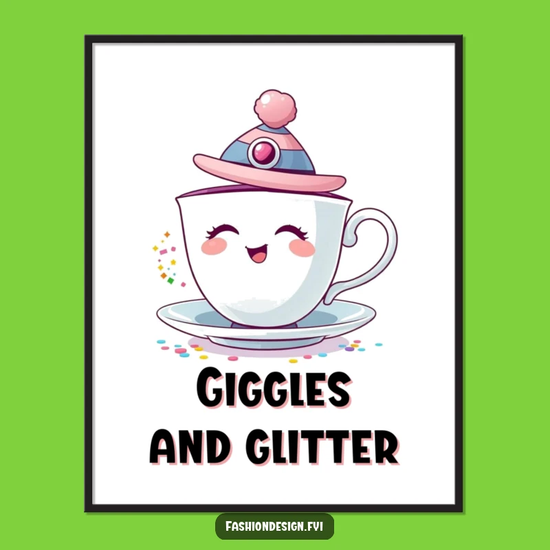 Funny Giggling Teacup Digital Print: Instant Whimsy and Sparkle for Your Walls