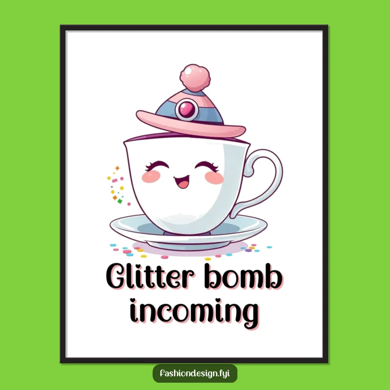 Funny Giggling Teacup Poster: Whimsical Wall Art for a Sparkling Space