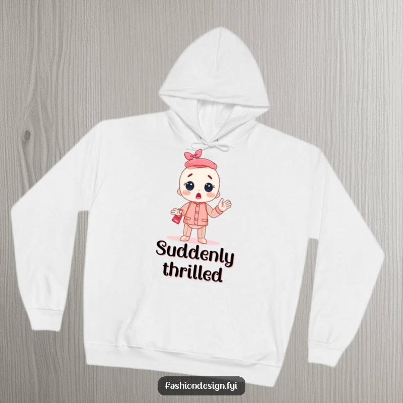 Funny Mannequin Hoodie displaying a character bursting into surprised applause, offering comfort and a humorous expression of delight.