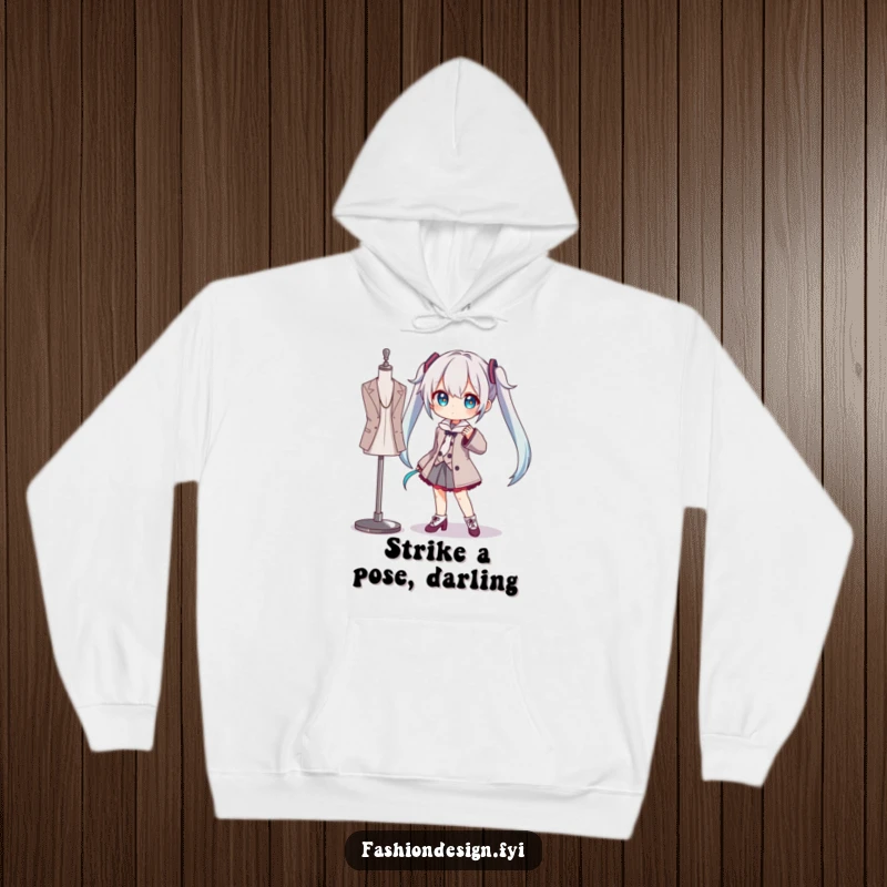 Funny hoodie showcasing a character dramatically posing with a mannequin, embodying artistic flair and humorous self-awareness.