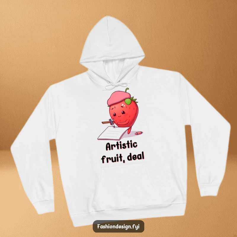 Funny plump strawberry in a beret, intensely sketching on a big notepad, hoodie, great funny gift.