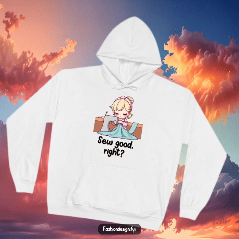 Funny Seamstress Hoodie featuring a character expertly draping fabric, symbolizing precision and creativity, perfect for chilly crafting days.