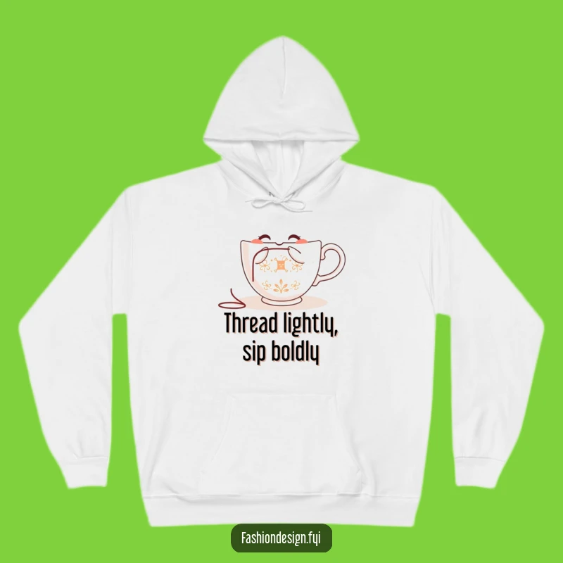 Cozy Funny Teacup Embroidering Hoodie: Warm Humor for Crafty Souls This Winter