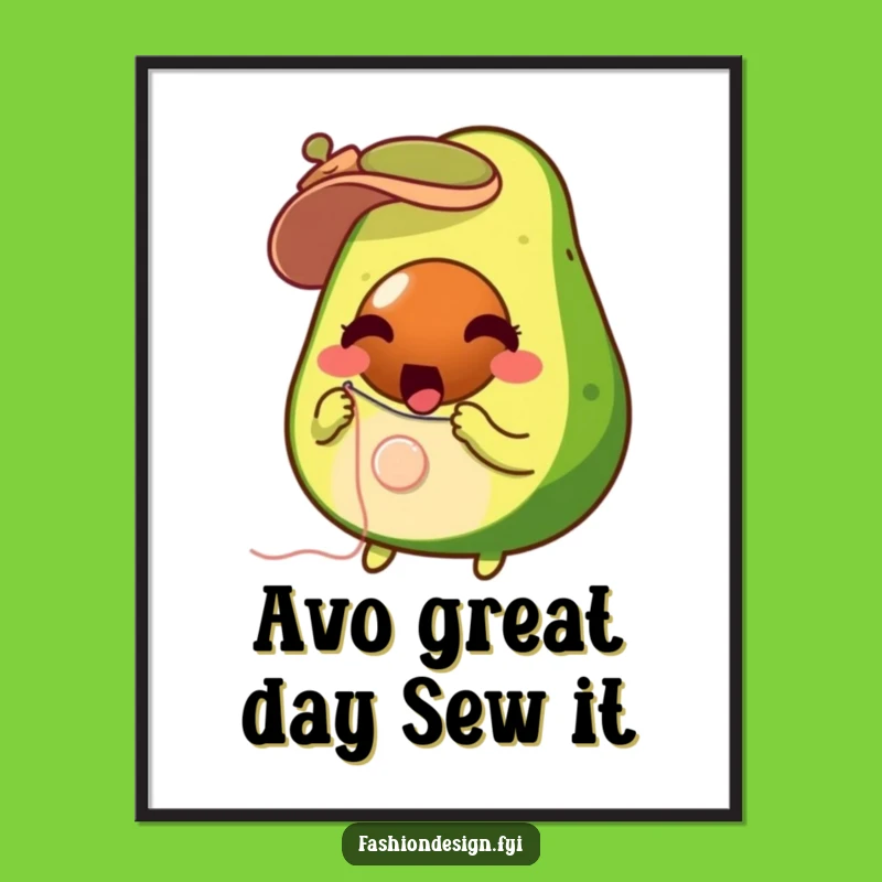 Free Printable Wall Art: Surprised Avocado Sewing - Cute & Funny Decor