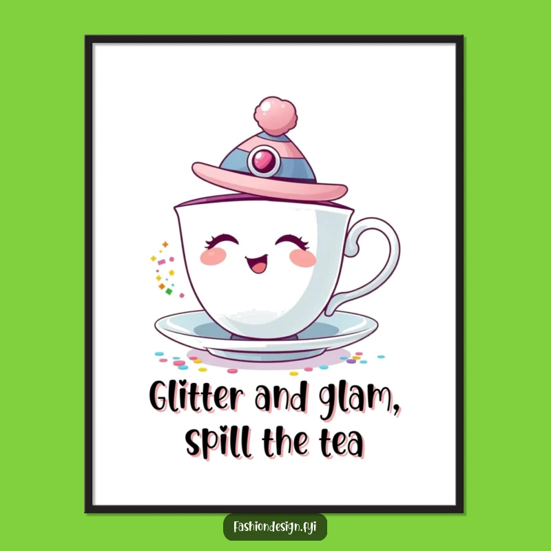Free Printable Wall Art: Giggling Teacup Glitter - Downloadable DIY Decor