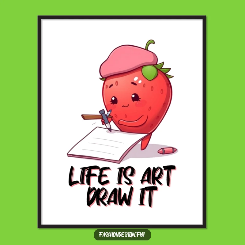 Free Printable Wall Art: Artist Strawberry Beret - Funny Creative Decor