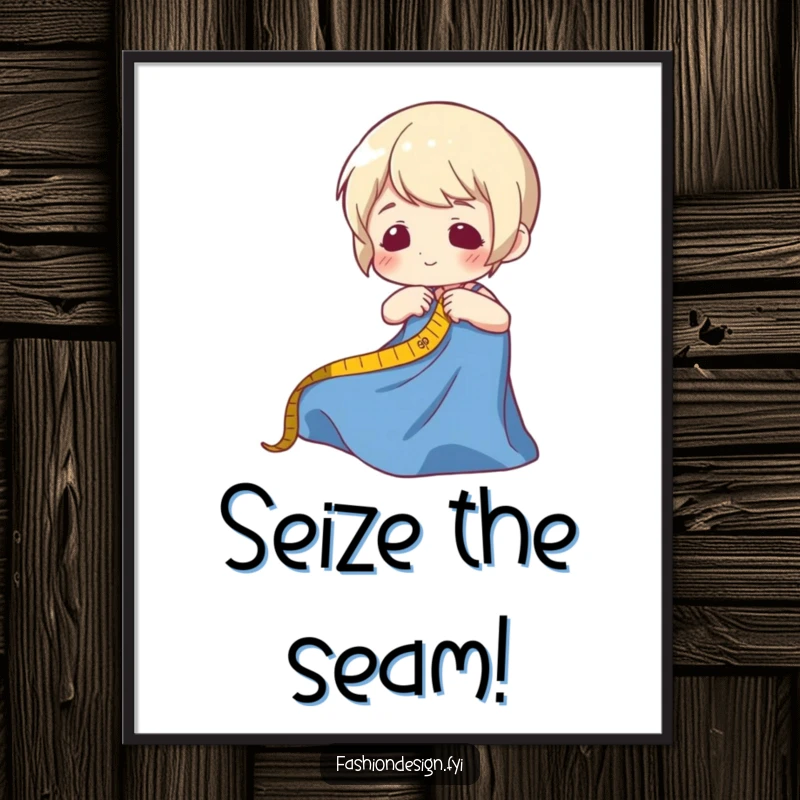 Funny free printable wall art of a character humorously measuring fabric, adding a playful touch to any room.