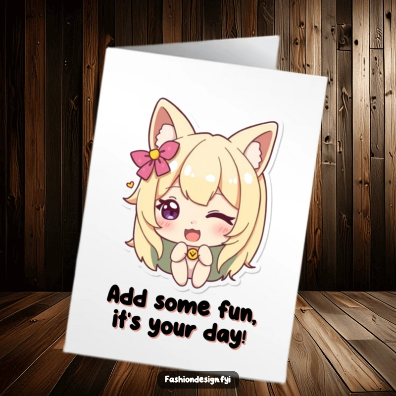 Funny free printable birthday card featuring a winking character adding a silly accessory, spreading joy and laughter.