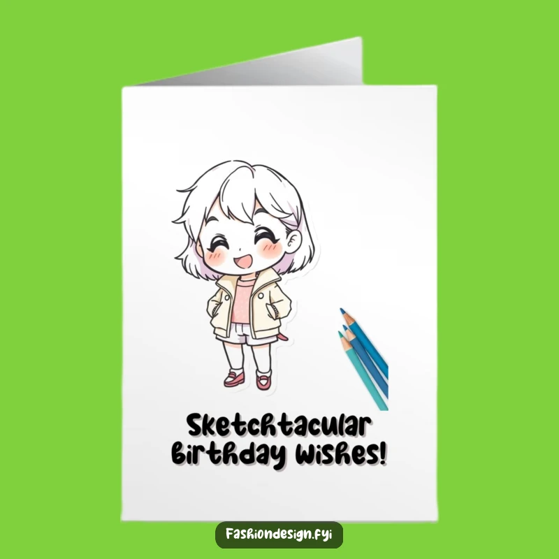 Free Printable Birthday Card: Cheerful Fashion Designer Character, Funny Downloadable Gift