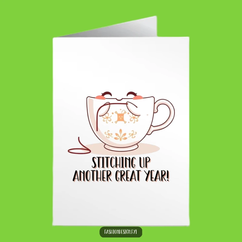 Free Printable Birthday Card: Happy Embroidering Teacup for a Crafty Celebration