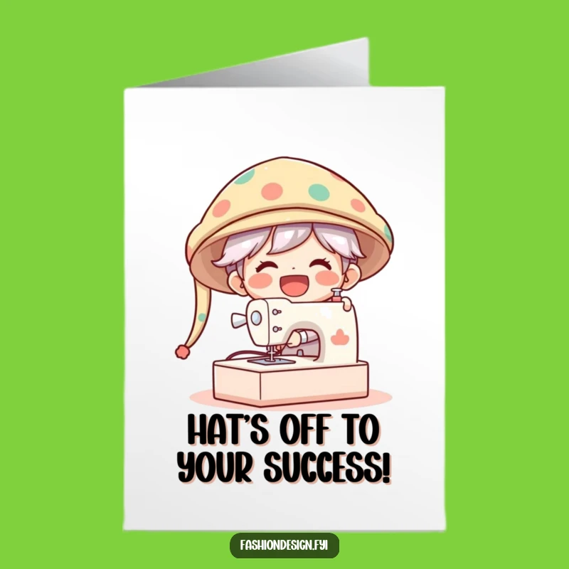 Free Printable Congrats Card: Hilarious Oversized Hat Sewing Machine Celebration