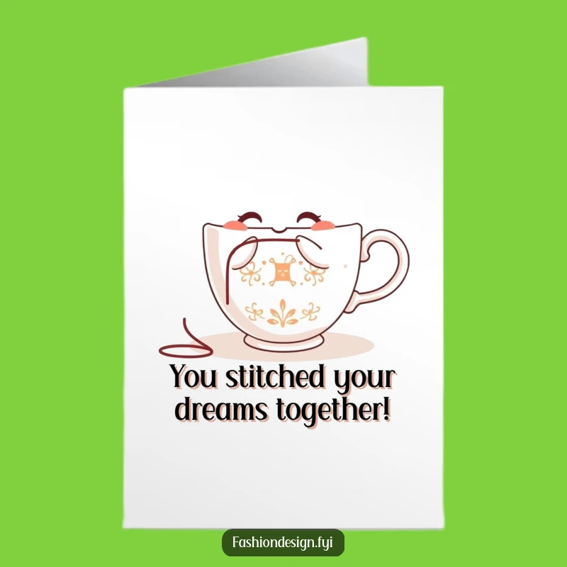 Free Printable Congrats Card: Embroidering Teacup for Your Special Achievement