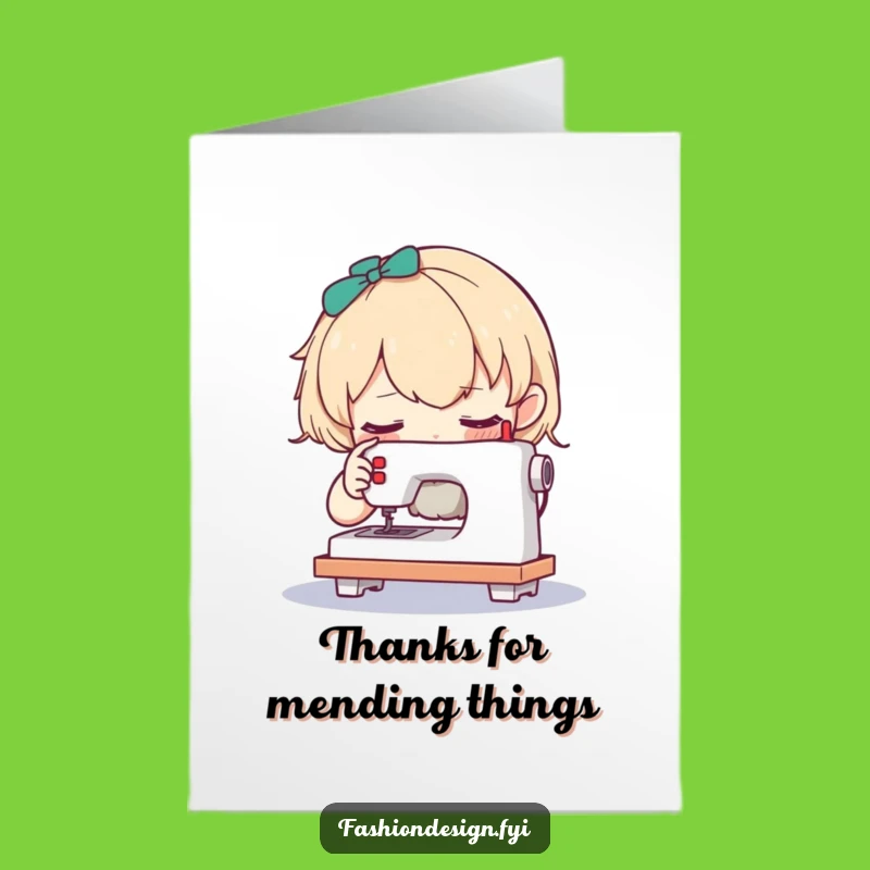 Free Printable Thank You Card: Funny Character Tiny Sewing Machine Downloadable Gift