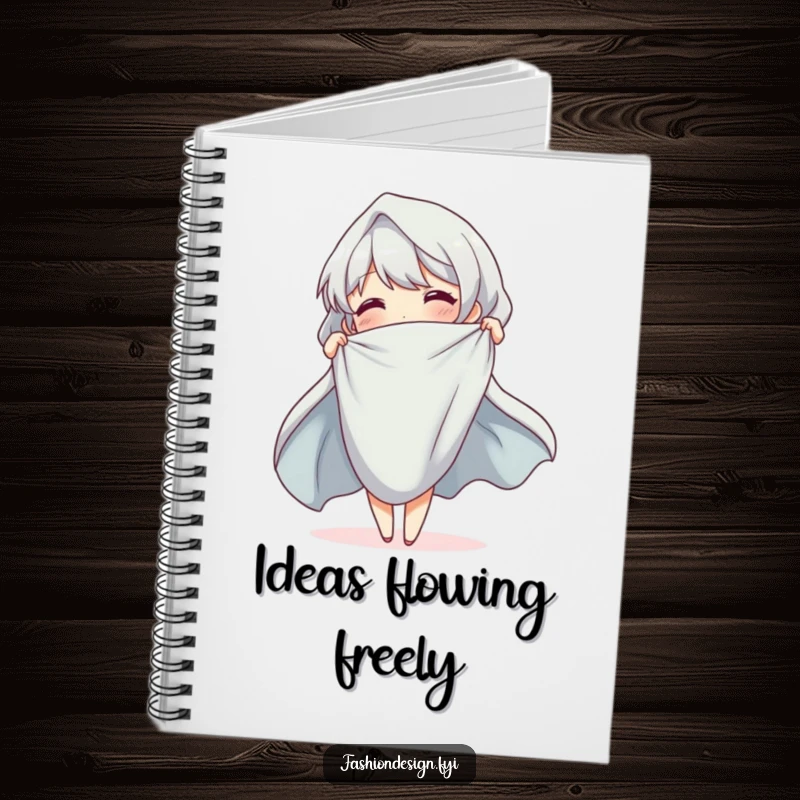 Funny Notebook with a cheerful character elegantly draping cloth, perfect for sketching fashion designs or art.