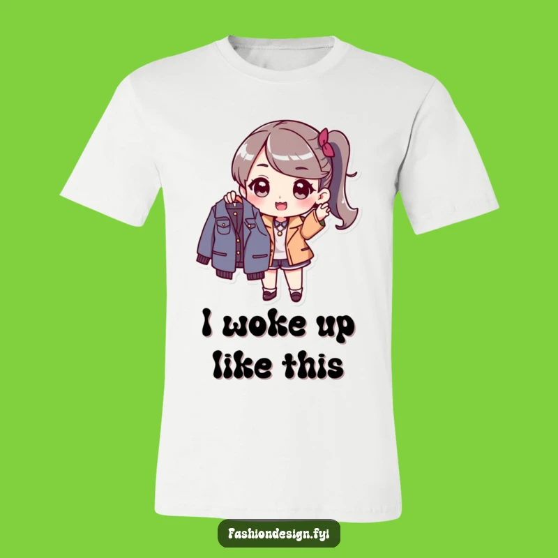 Funny Fashionista T-Shirt: Excited Stylish Character with New Garment, Humorous Gift