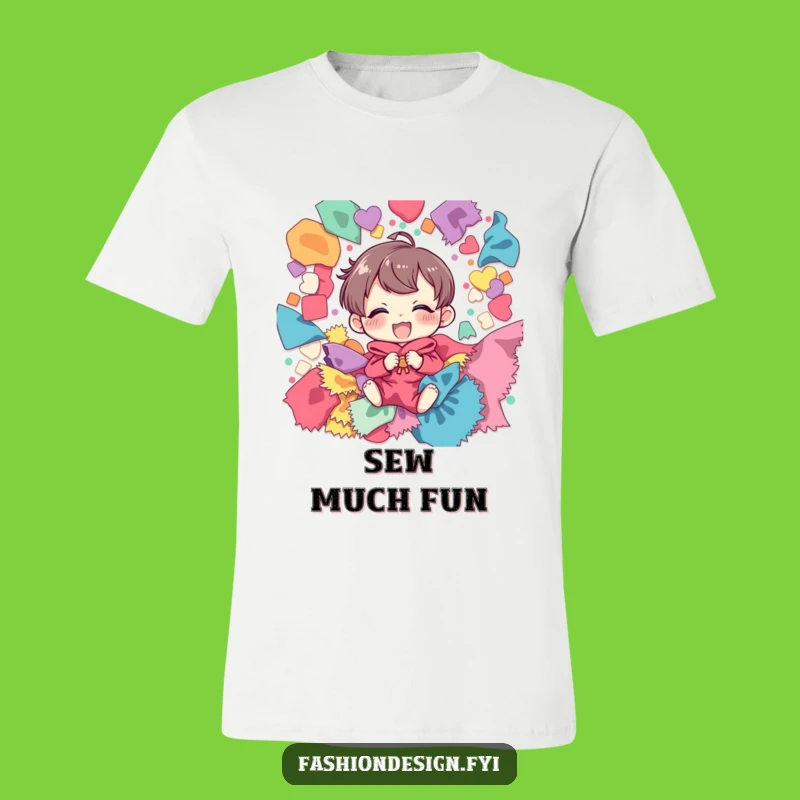 Funny T-Shirt: Giggling Sewing Enthusiast Adorably Drowning in Fabric Scraps